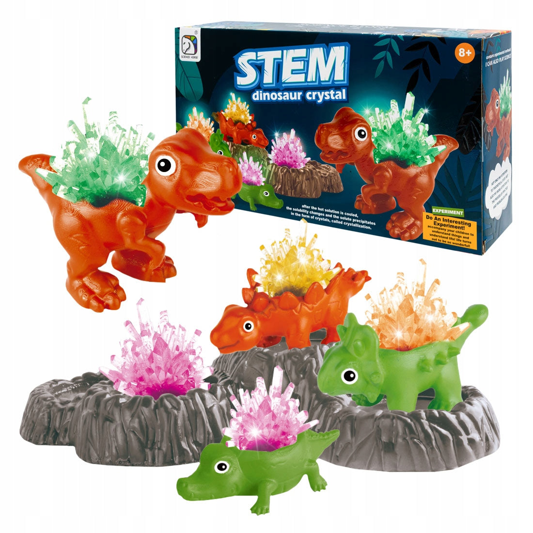 click4TOYS STEM Dinosaur Crystal kristalų auginimas ant dinozaurų, 4 vnt.