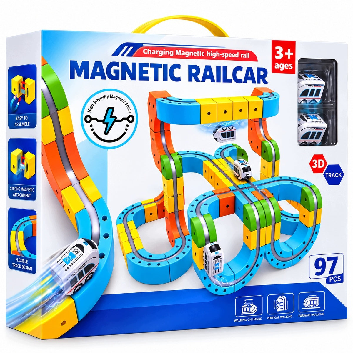 MAGNETIC RAILCAR magnetinis takas su 2 traukinukais, 97 detalės