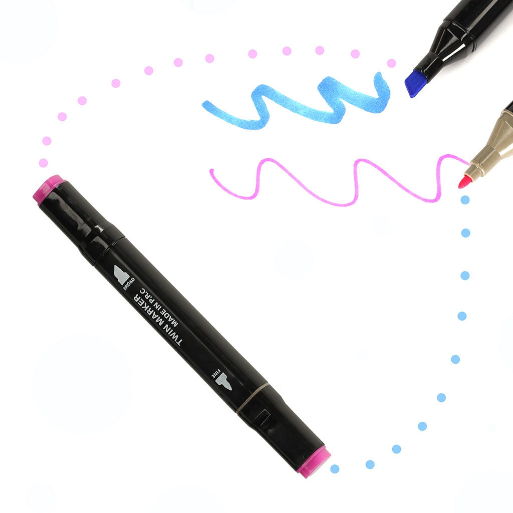 120 dvipusių markerių rinkinys su stovu ir dėklu