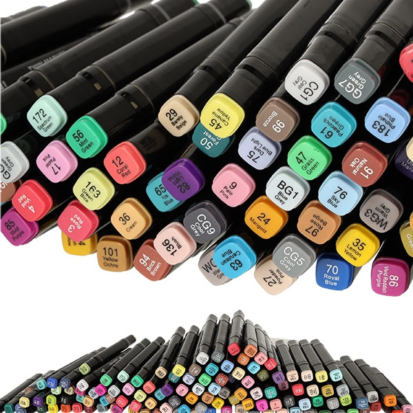 120 dvipusių markerių rinkinys su stovu ir dėklu