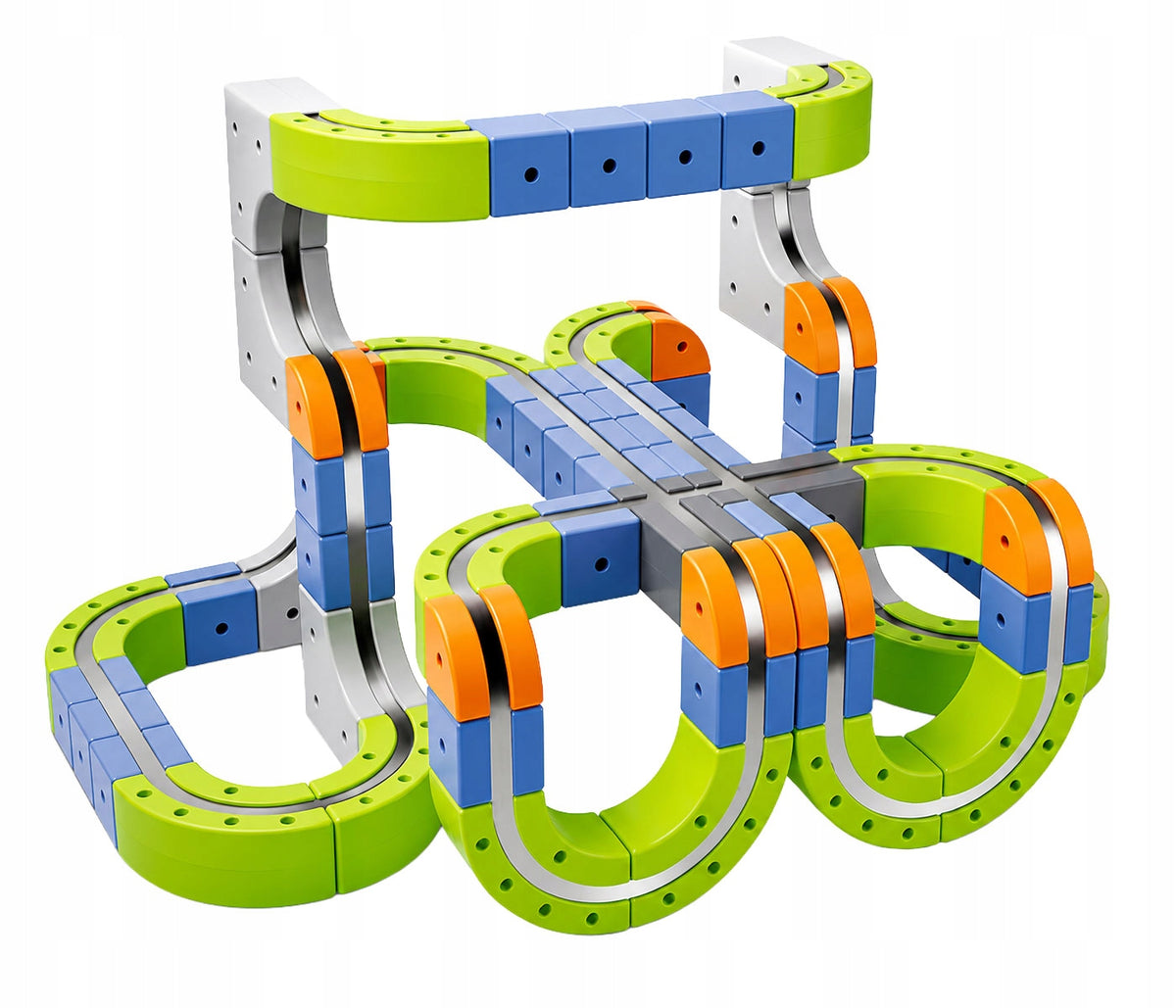 click4TOYS MAGNETIC RUNWAY magnetinis takas su elektriniu traukinuku, 123 detalės