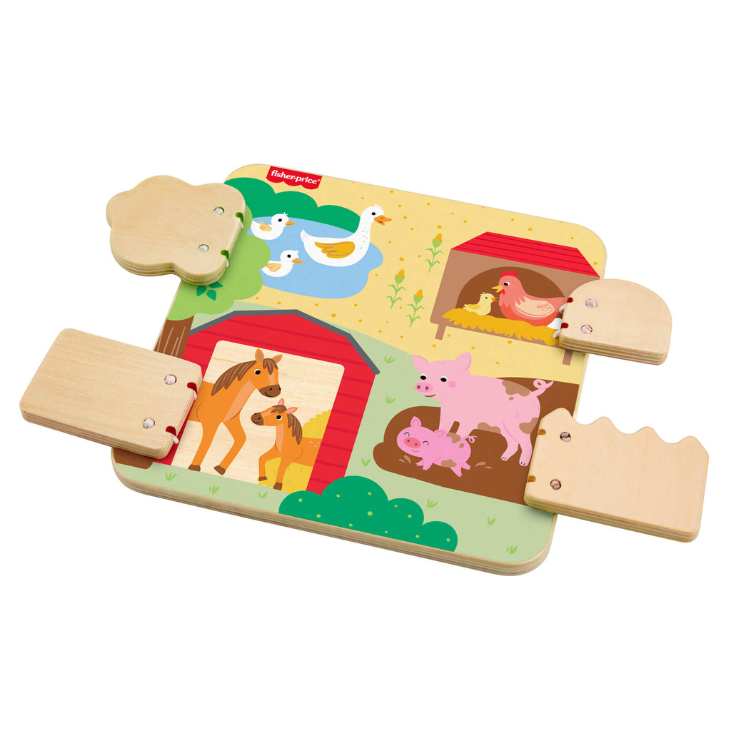 FISHER-PRICE edukacinė medinė lenta – Ūkio gyvūnai (JCY33)