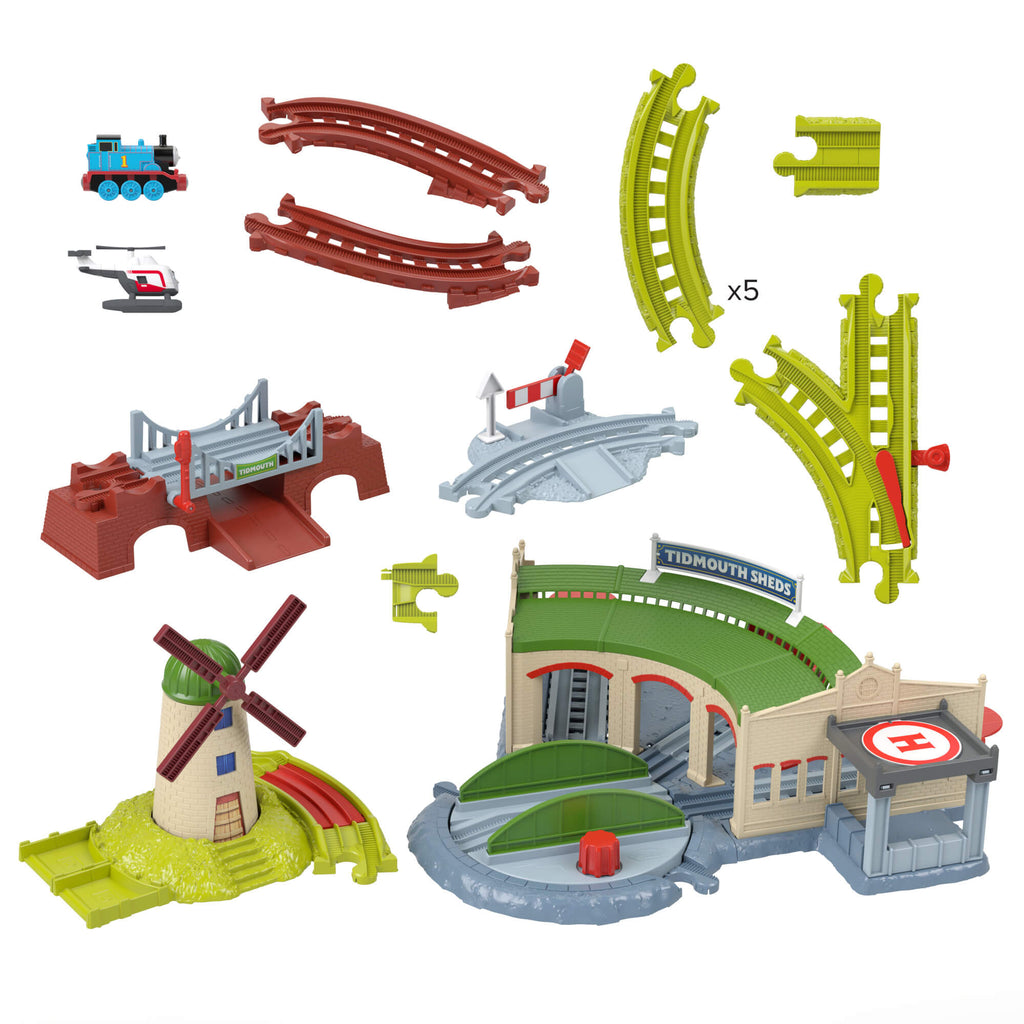 THOMAS & FRIENDS bėgių trasos rinkinys su lokomotyvų depu (JLL36)