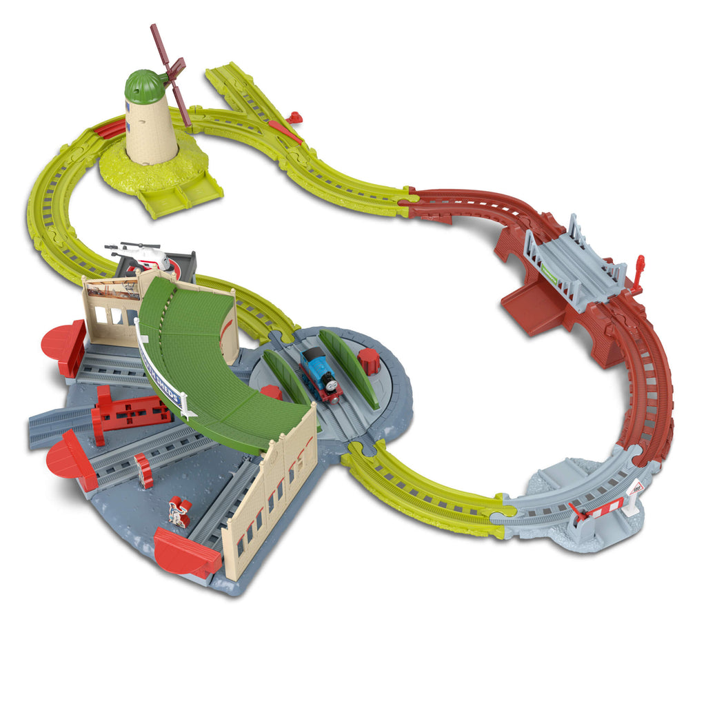 THOMAS & FRIENDS bėgių trasos rinkinys su lokomotyvų depu (JLL36)