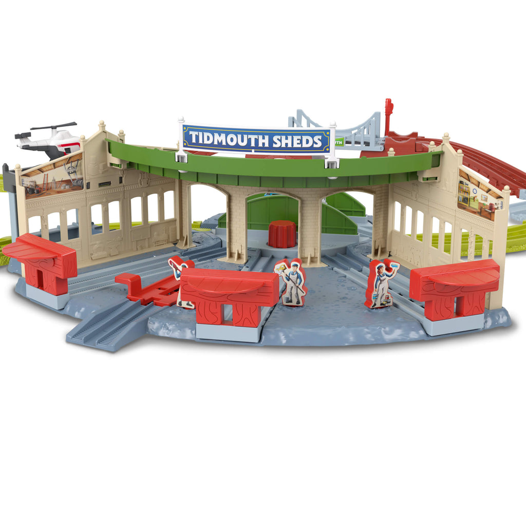 THOMAS & FRIENDS bėgių trasos rinkinys su lokomotyvų depu (JLL36)
