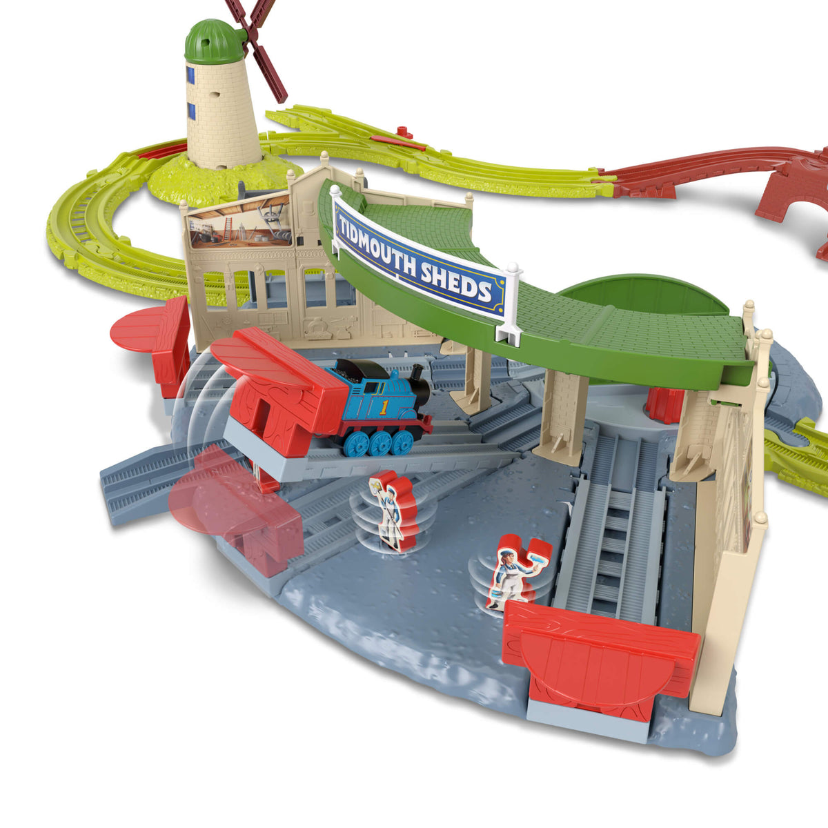 THOMAS & FRIENDS bėgių trasos rinkinys su lokomotyvų depu (JLL36)