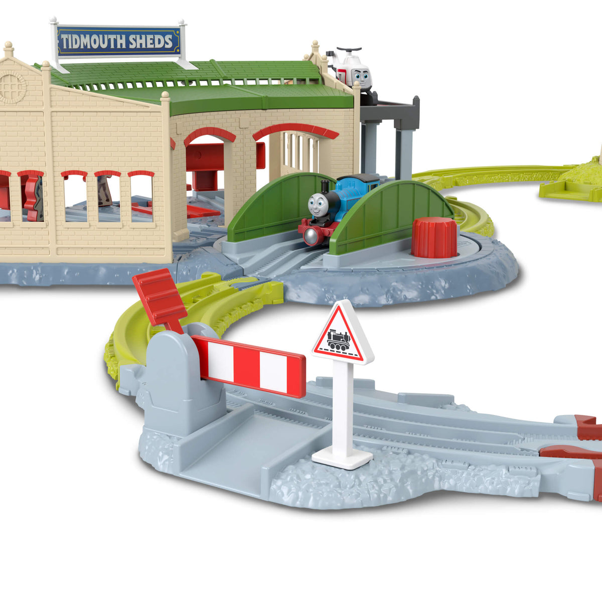 THOMAS & FRIENDS bėgių trasos rinkinys su lokomotyvų depu (JLL36)