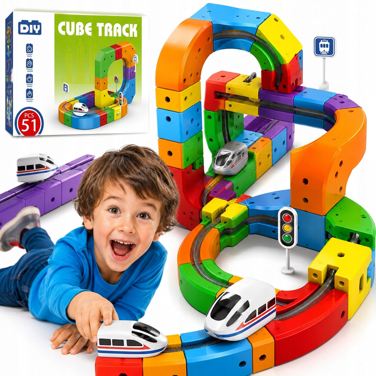 DIY CUBE TRACK magnetinis traukinio takas, 51 detalė