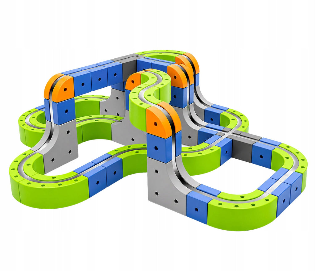 click4TOYS MAGNETIC RUNWAY magnetinis takas su elektriniu traukinuku, 123 detalės