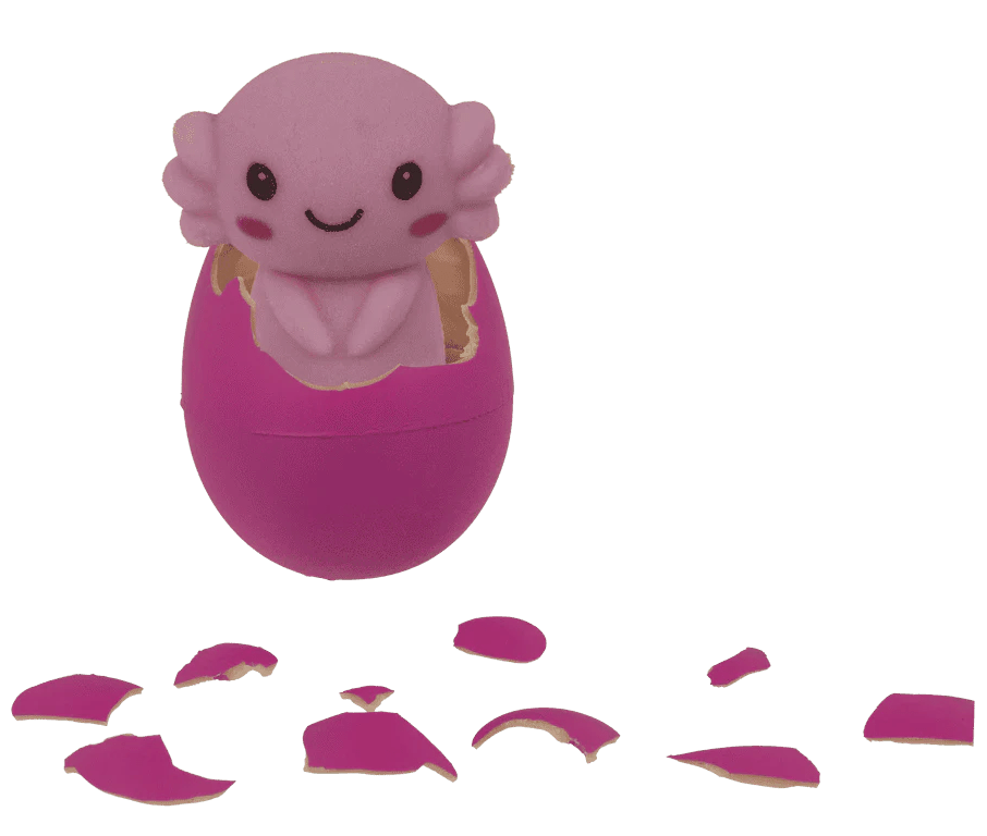 Augantis aksolotlis kiaušinyje rožinis arba žydras 6cm