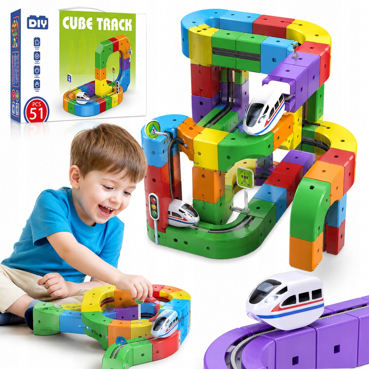 DIY CUBE TRACK magnetinis traukinio takas, 51 detalė