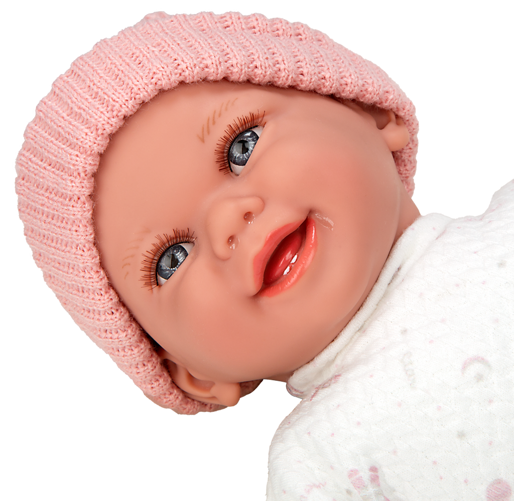 Arias kūdikėlis su garsu, rožine kepuryte, 34 cm