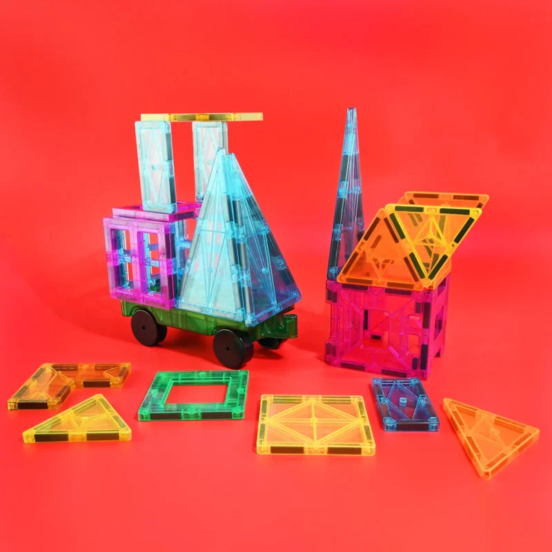 Magnetinis konstruktorius 3D Magnetic tiles 102 detalės + ratukai