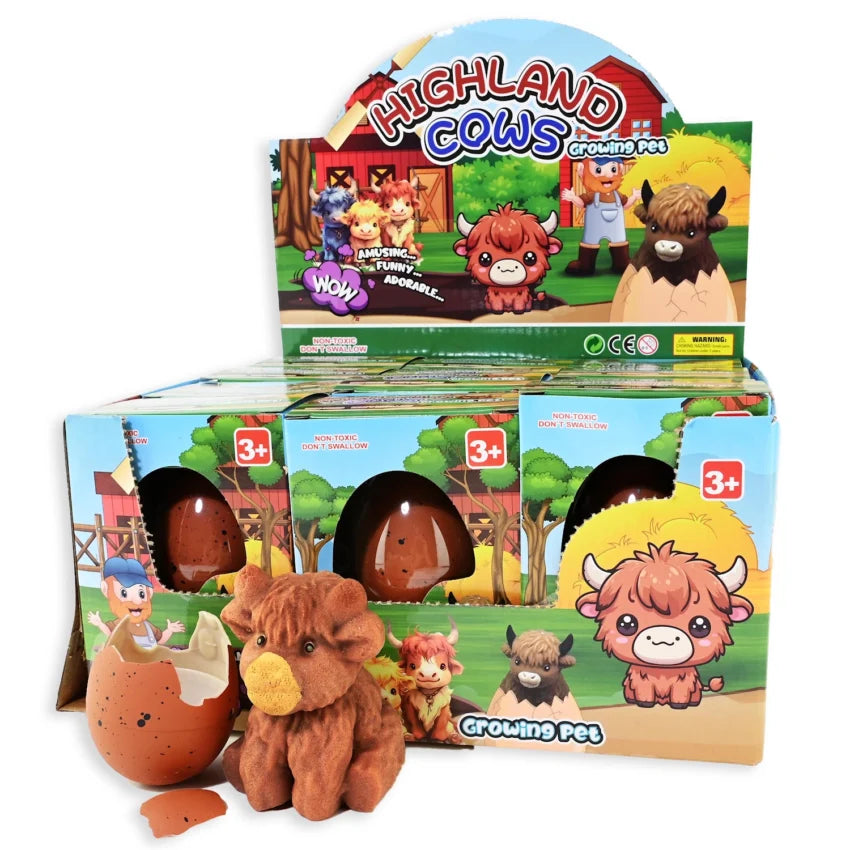 Augantis gyvūnas kiaušinyje – Škotijos kalnų karvutė 6cm (Growing Egg Highland Cow)
