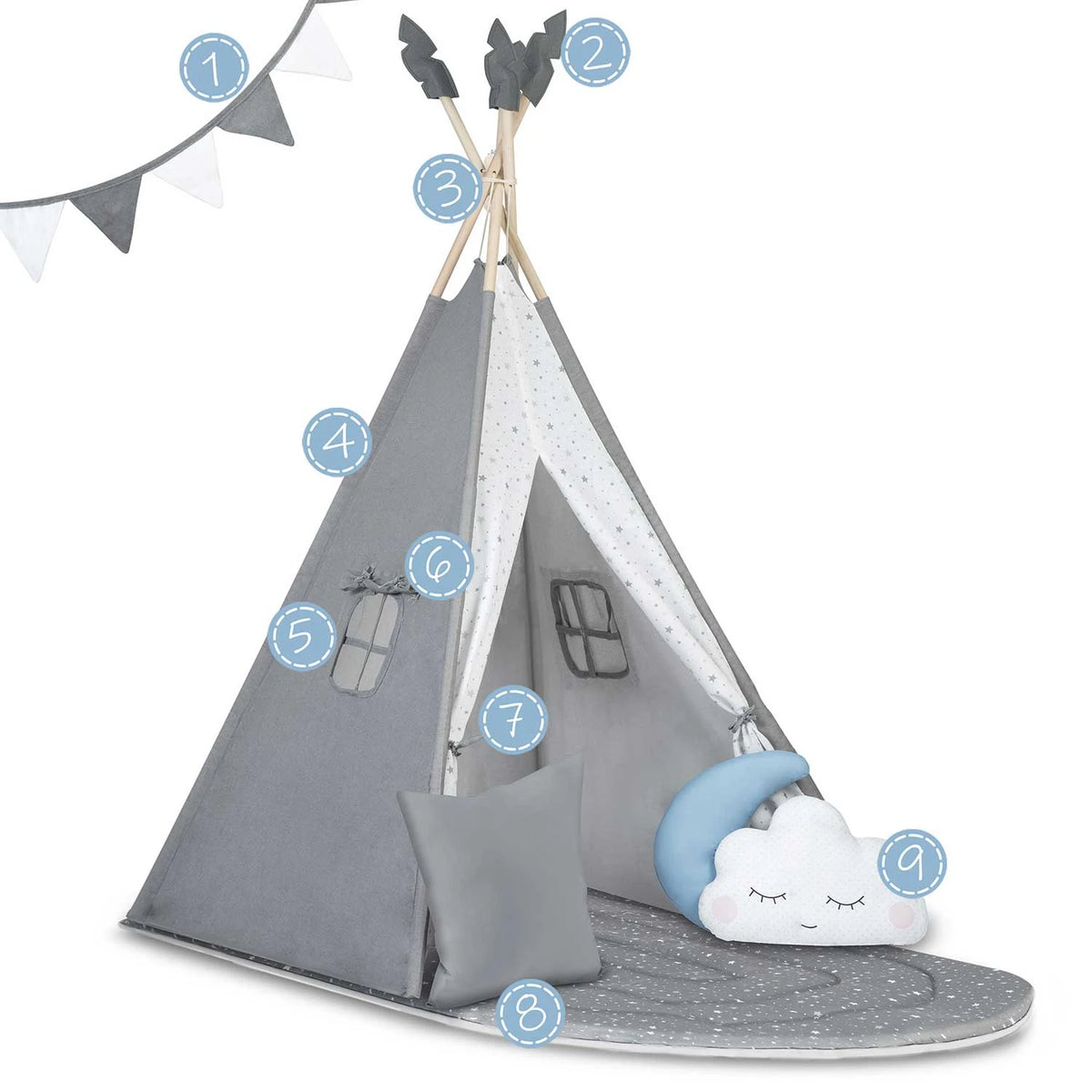 Vaikiška tipi palapinė Nukido NK-406 – pilka