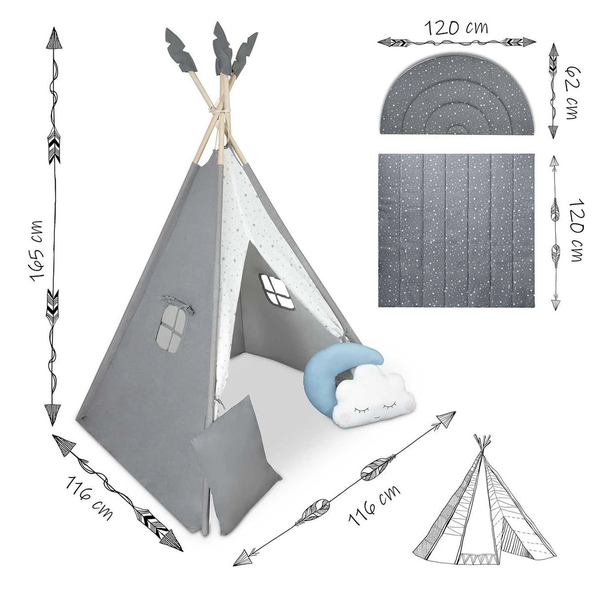 Vaikiška tipi palapinė Nukido NK-406 – pilka