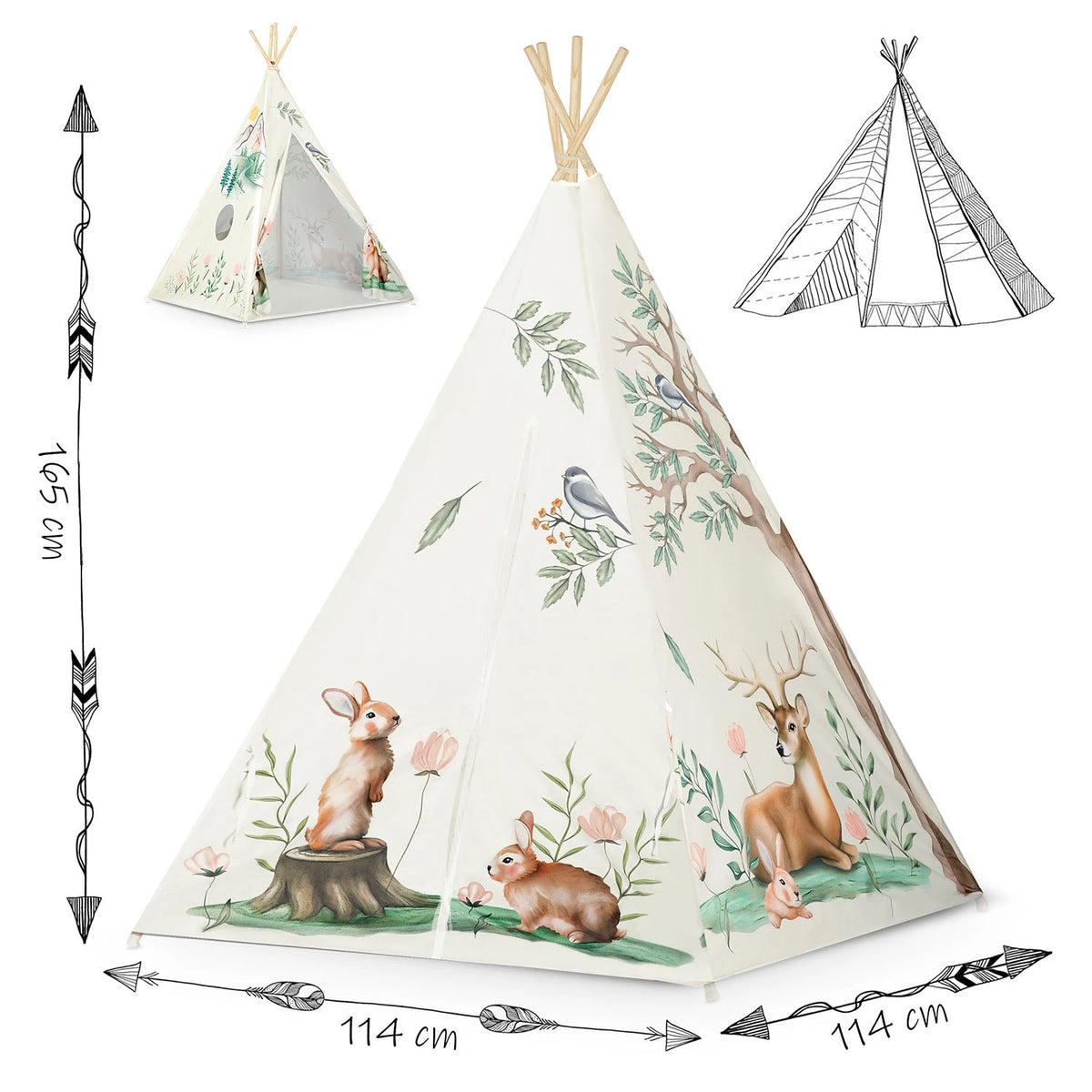 Vaikiška tipi palapinė Nukido – smėlio spalvos su zuikučio pagalve
