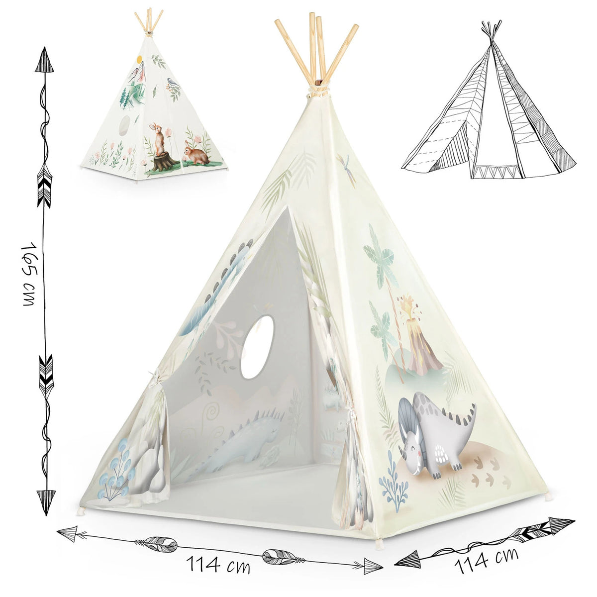 Vaikiška tipi palapinė Nukido – su dinozaurais
