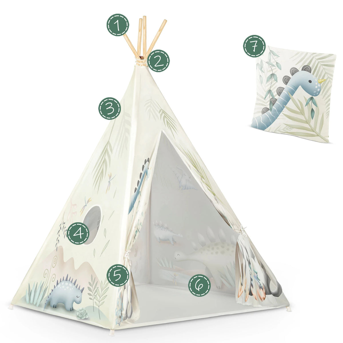 Vaikiška tipi palapinė Nukido – su dinozaurais