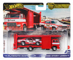 HOT WHEELS automodeliukų rinkinys – vilkikas ir lenktyninis automobilis (FLF56)