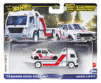 HOT WHEELS automodeliukų rinkinys – vilkikas ir lenktyninis automobilis (FLF56)