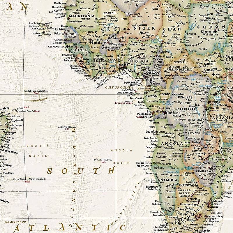Pasaulio žemėlapis National Geographic, antikinis 1:22,44 mln, 122x185 cm, laminuotas