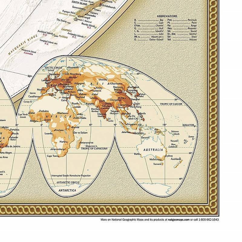 Pasaulio žemėlapis National Geographic, antikinis 1:22,44 mln, 122x185 cm, laminuotas