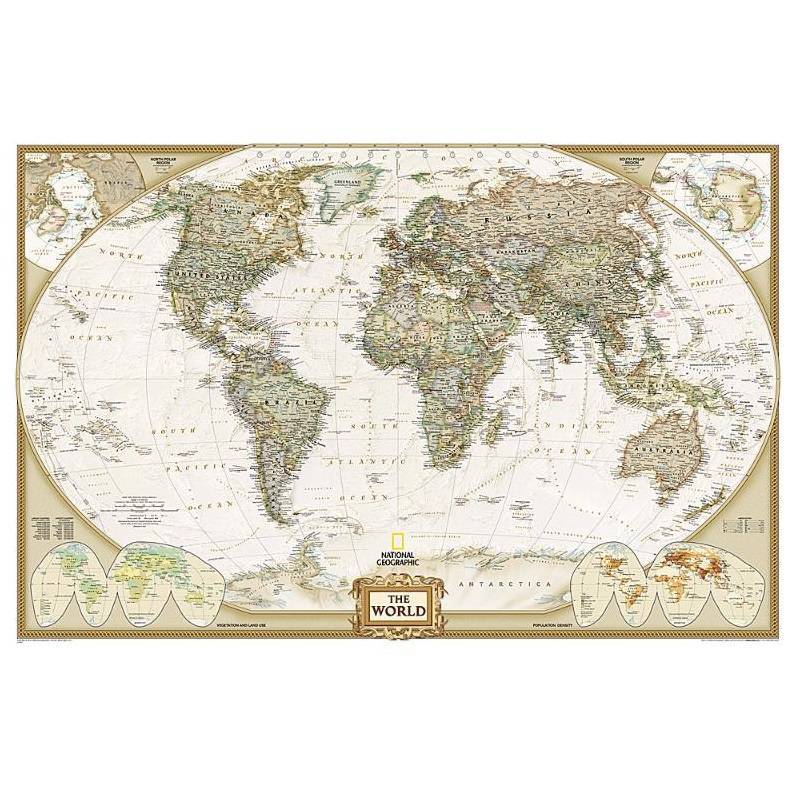 Pasaulio žemėlapis National Geographic, antikinis 1:22,44 mln, 122x185 cm, laminuotas