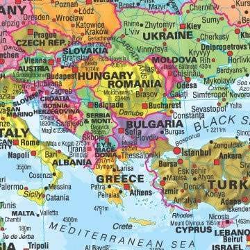 Europos politinis žemėlapis 100x139cm, 1:4,2 mln, laminuotas, su metaliniais laikikliais