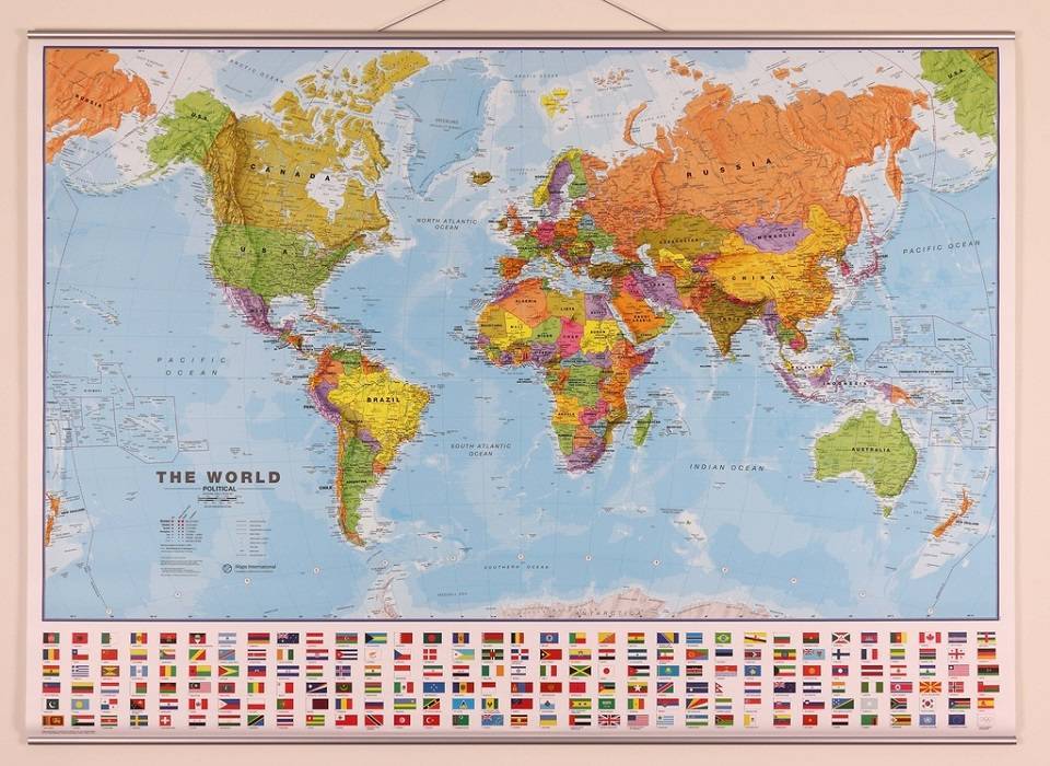 Pasaulio politinis žemėlapis 73x103cm, 1:40 mln, laminuotas, su metaliniais laikikliais