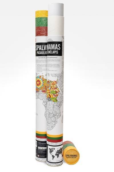 Spalvinamas terapinis pasaulio žemėlapis lietuvių kalba 58,5 x 84cm