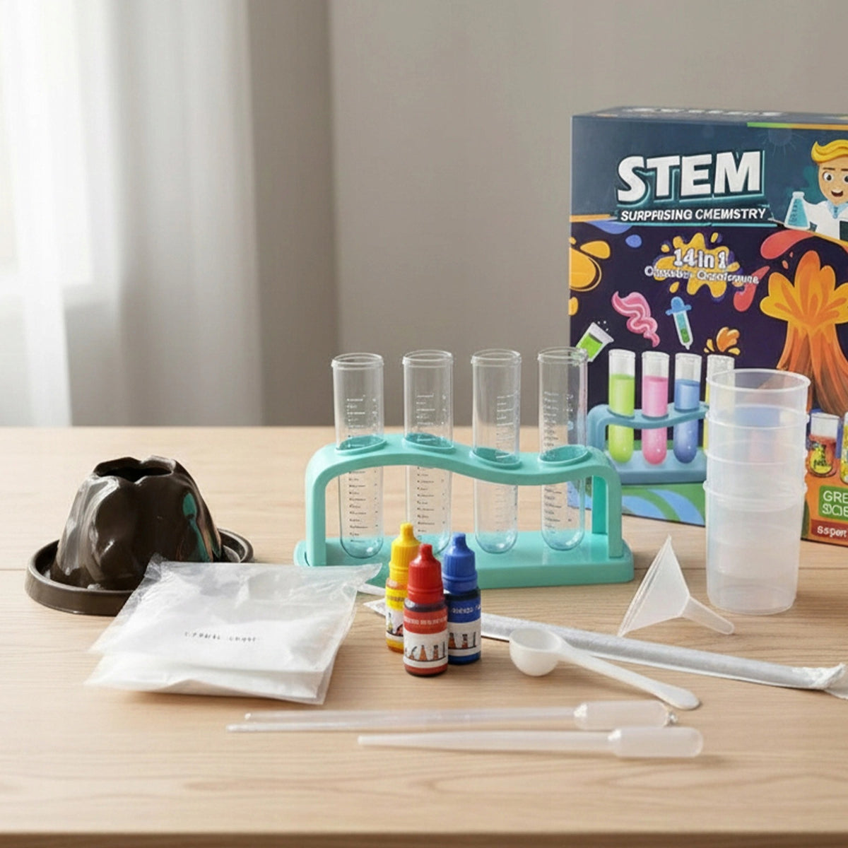 STEM Surprising Chemistry rinkinys su ugnikalniu, 14 eksperimentų