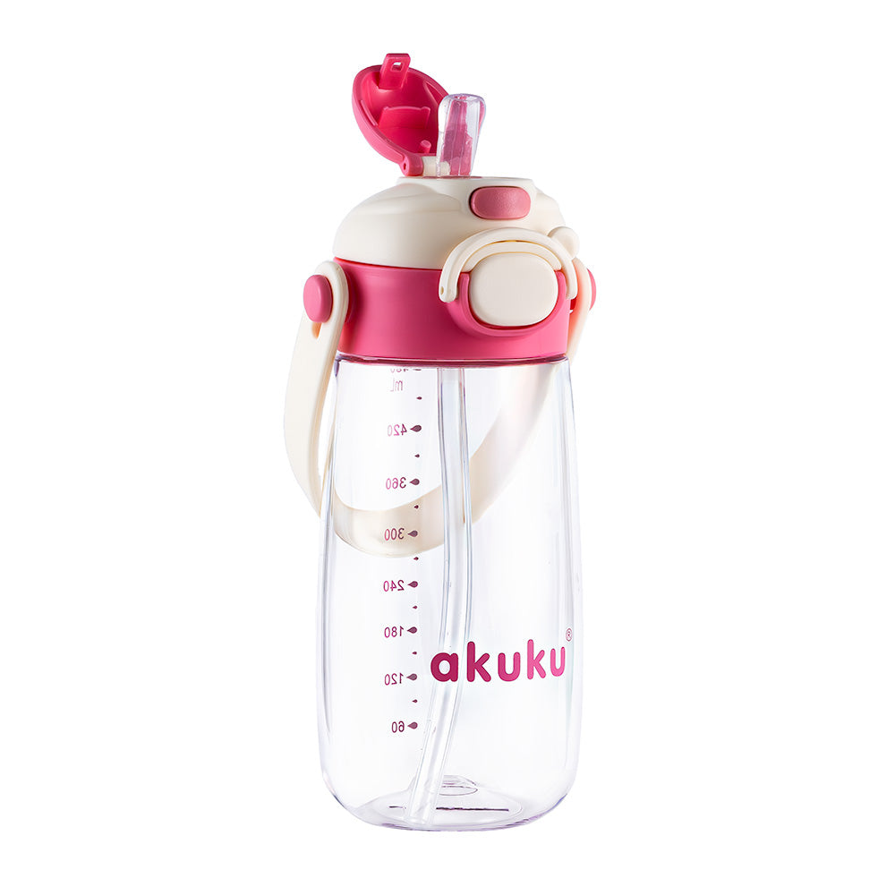 Akuku gertuvė su šiaudeliu 480ml pilkas rožinė A0725