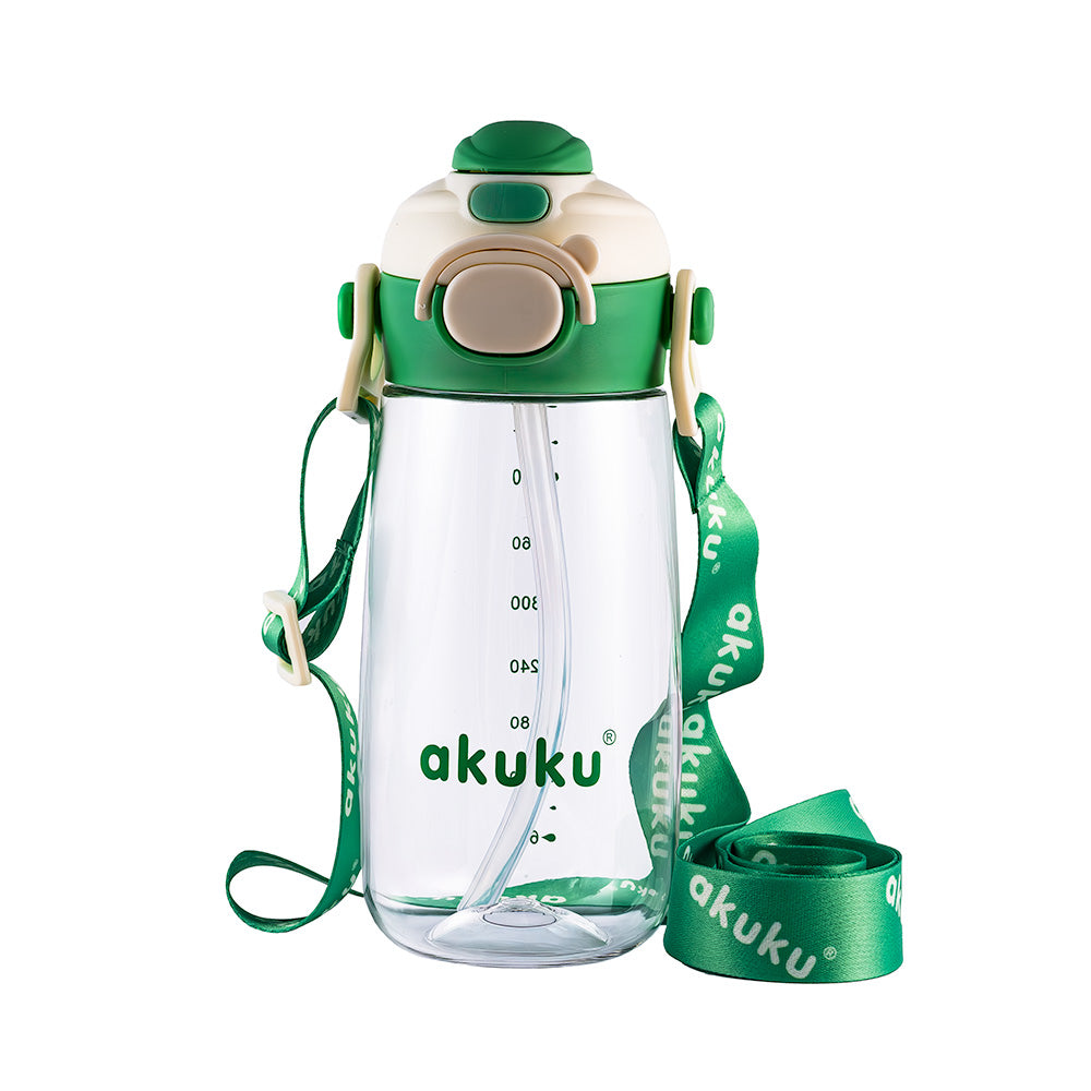 Akuku gertuvė su šiaudeliu 480ml pilkas žalia A0724