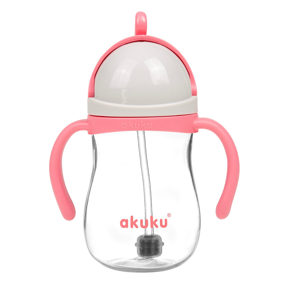 Akuku puodelis su šiaudeliu 280ml rožinis A0676