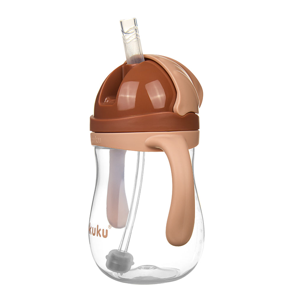 Akuku puodelis su šiaudeliu 280ml rudas A0729