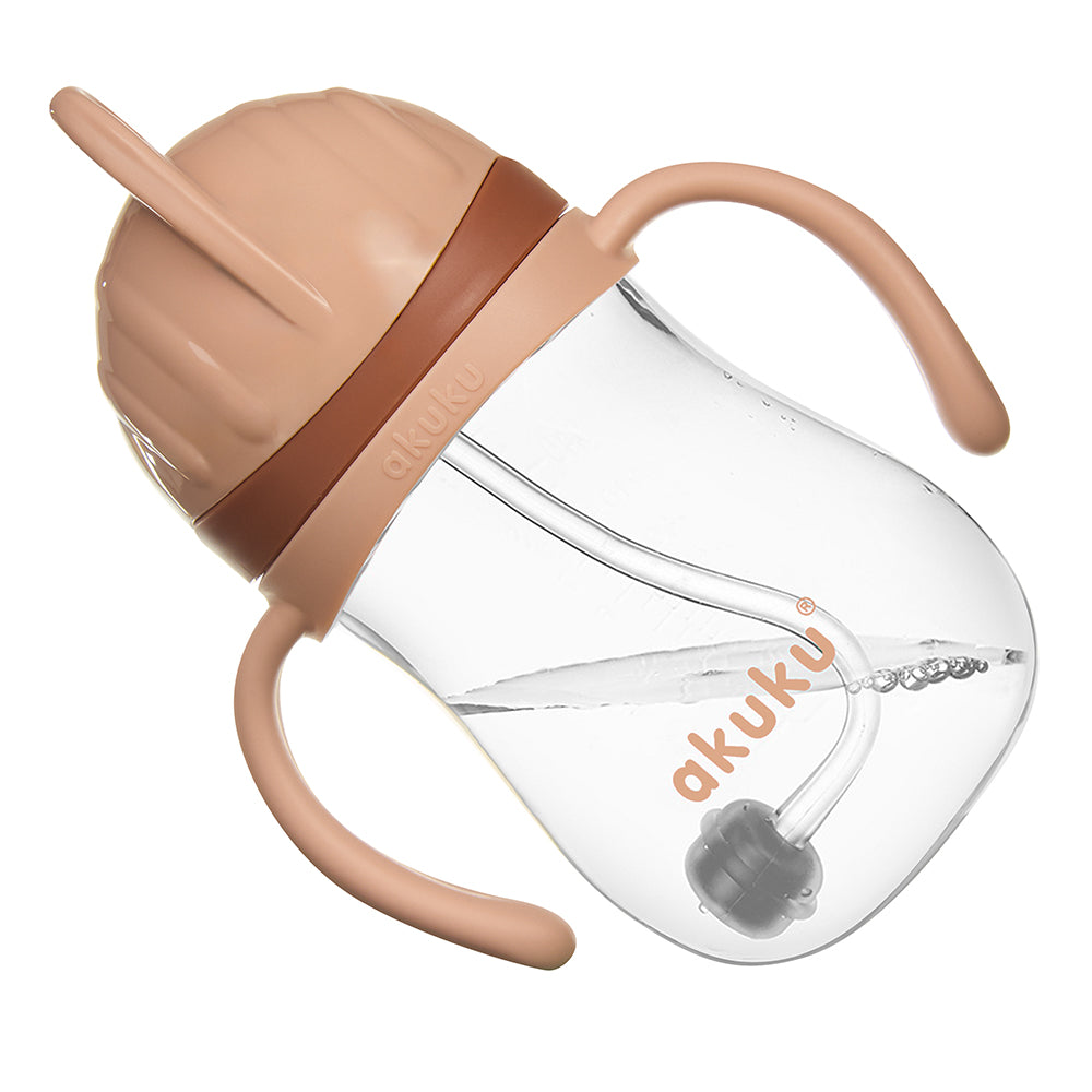 Akuku puodelis su šiaudeliu 280ml rudas A0729