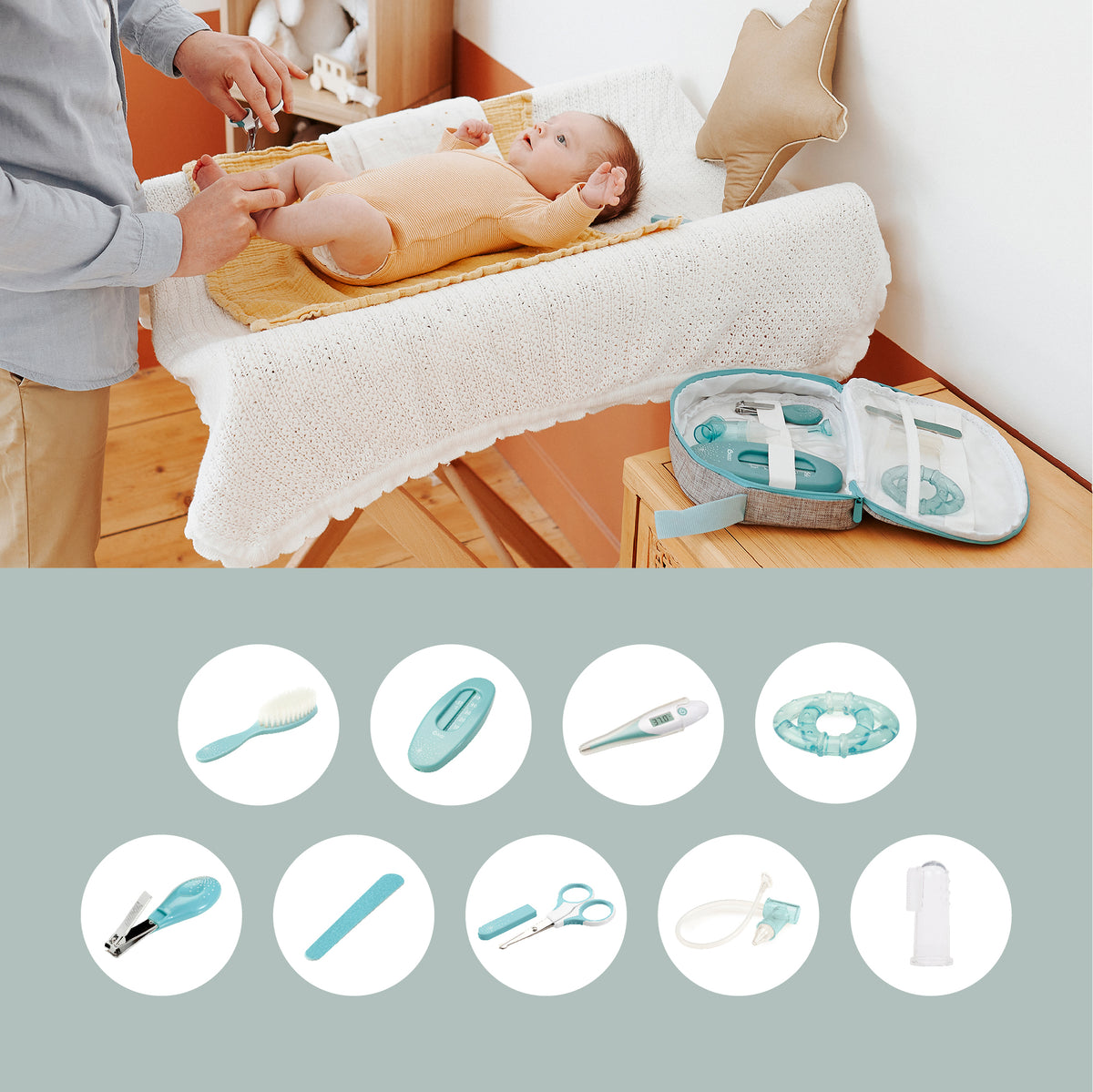 Babymoov kūdikio priežiūros rinkinys 9 aksesuarai Aqua A032002