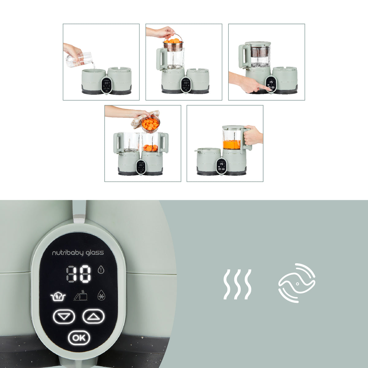 Babymoov trintuvas garintuvas Nutribaby stiklinis žalias A001138