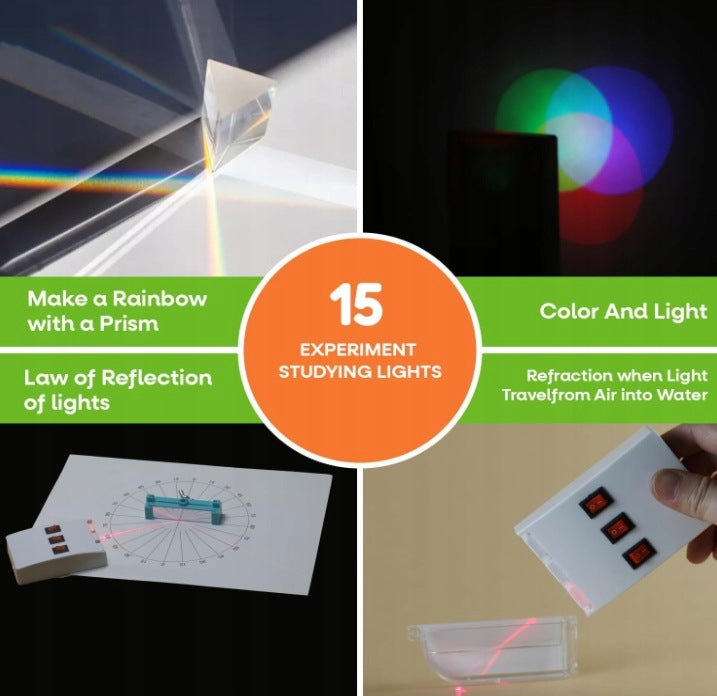OPTICS fizikos ir optikos eksperimentų rinkinys, 15+ bandymų