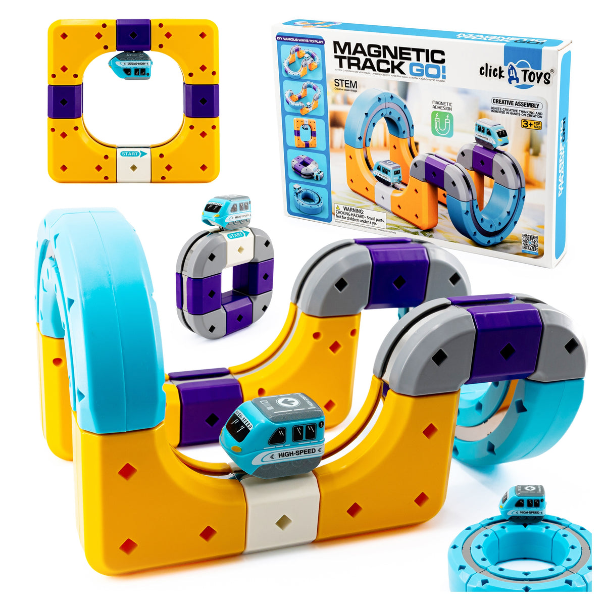 click4TOYS MAGNETIC TRACK GO! magnetinis takas su traukinuku, 39 detalės