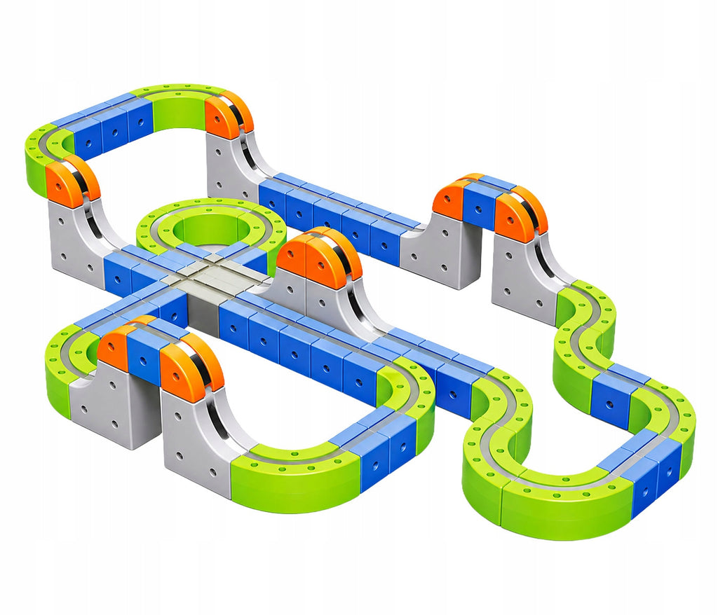 click4TOYS MAGNETIC RUNWAY magnetinis takas su elektriniu traukinuku, 123 detalės