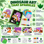 WOOPIE dailės rinkinys su blizgia folija ir spalvinimo kortelėmis „Dinozauras“, 121 vnt.