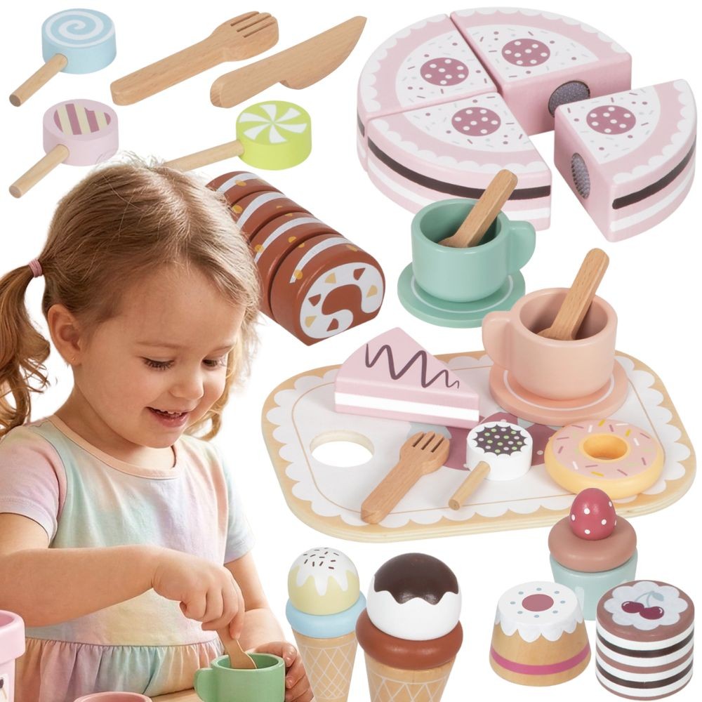 TOOKY TOY „Saldus tortas“ – medinis saldumynų rinkinys dėžutėje, konditerija, ledainė