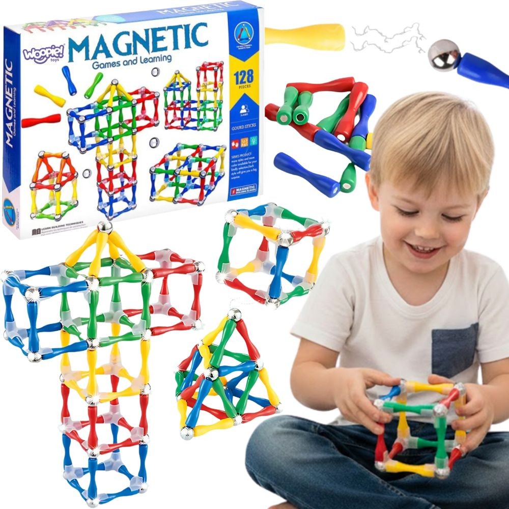 WOOPIE XXL 3D magnetinės konstravimo kaladėlės, 128 vnt.