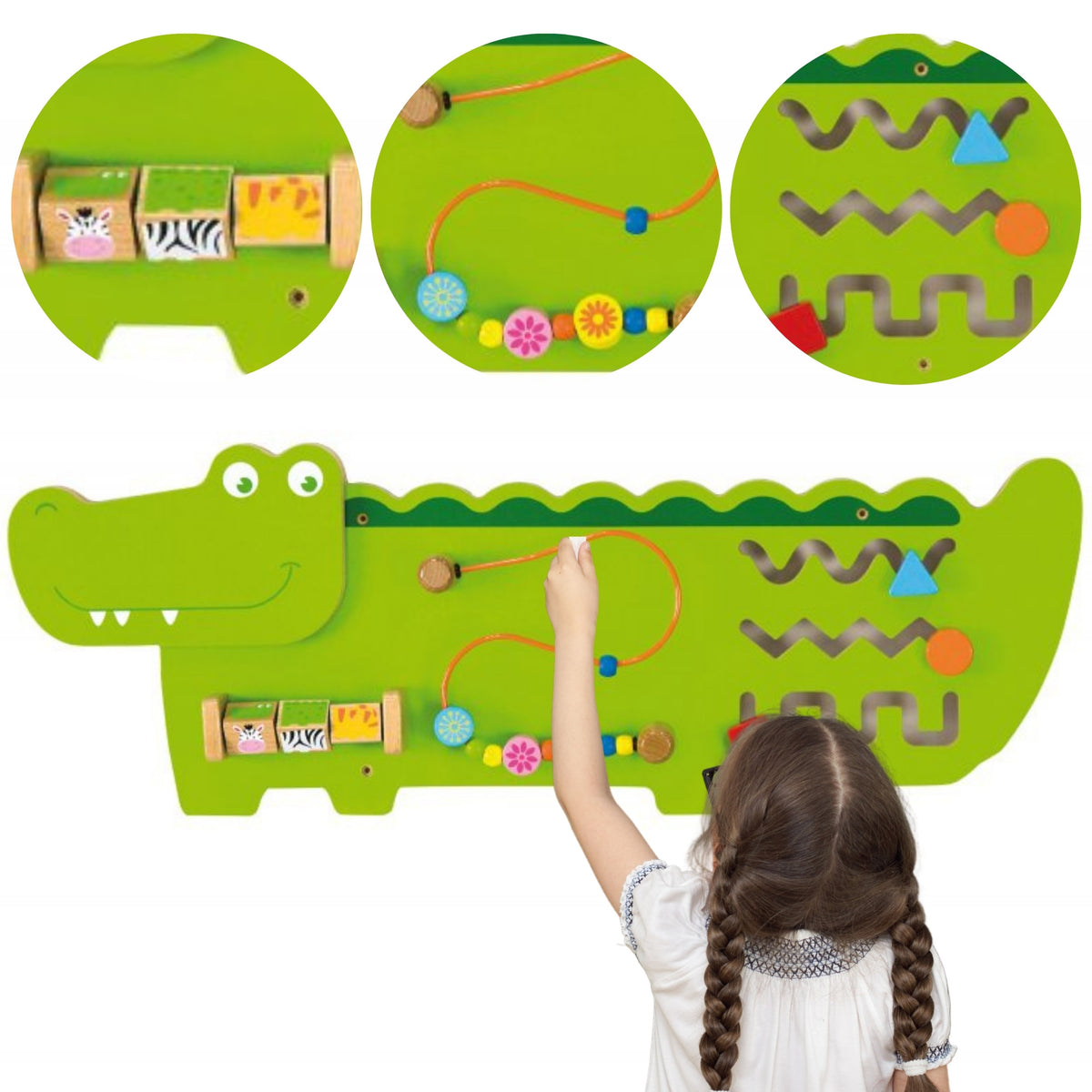 VIGA lavinamoji manipuliacinė jutiminė lenta „Krokodilas“, FSC, Montessori