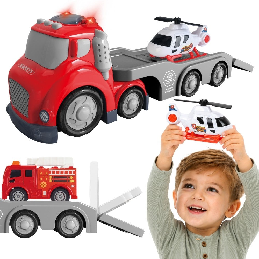 WOOPIE raudonas gaisrinės vilkikas „City Truck“ su garso ir šviesos efektais
