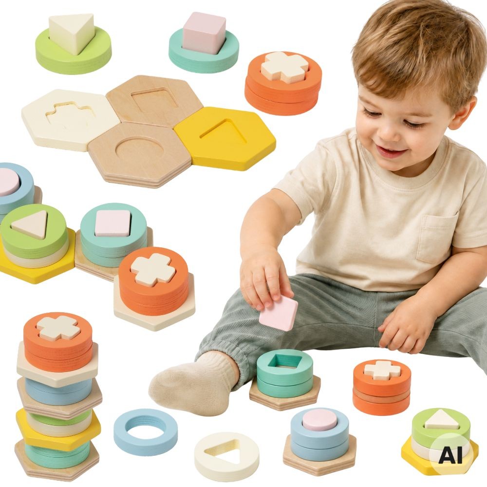 CLASSIC WORLD Montessori formų ir spalvų rūšiuoklis – dėlionė-bokštas