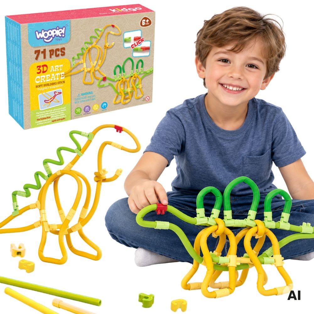 WOOPIE 3D kūrybinis konstruktorius „Dinozauras“, 71 vnt.