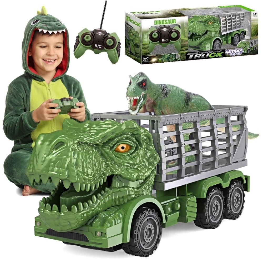 WOOPIE nuotoliniu būdu valdomas žalias automobilis-dinozauras su figūrėle